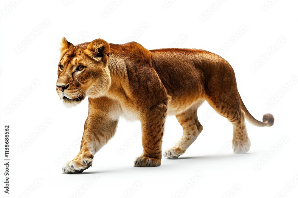 Obraz premium Powerful lioness strides forward.
