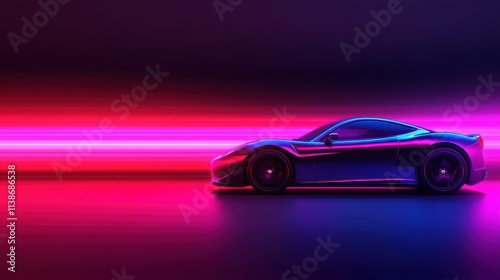 Sleek Modern Car in Futuristic Neon Lighting and Motion