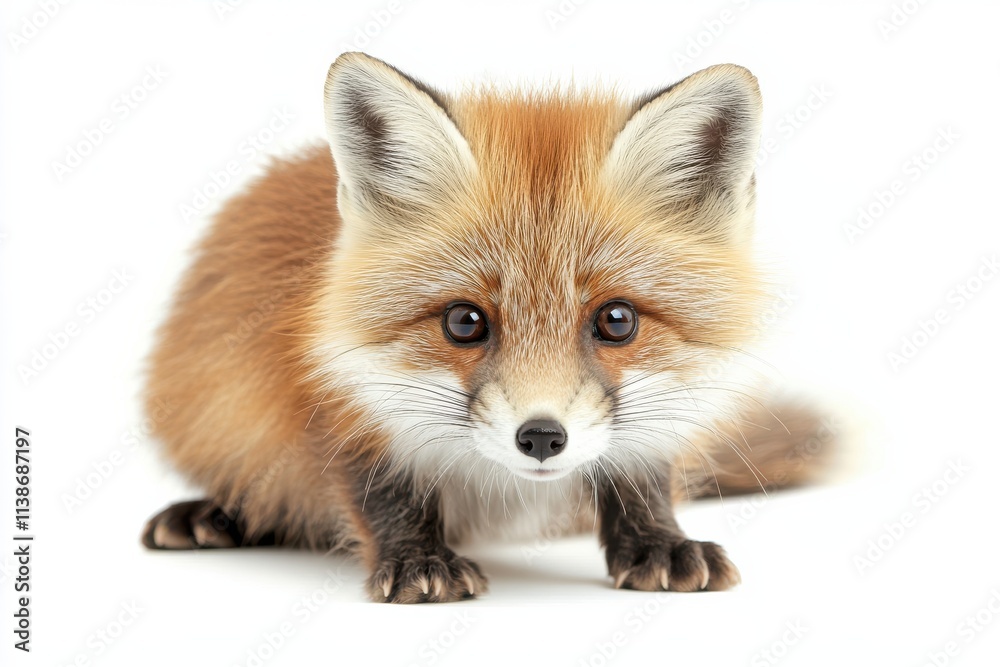Obraz premium Adorable red fox kit on white background