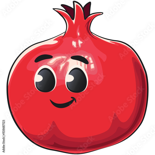 Cute Kawaii Pomegranate character, vector hand drawn cartoon isolated icon illustration, work of hand drawn