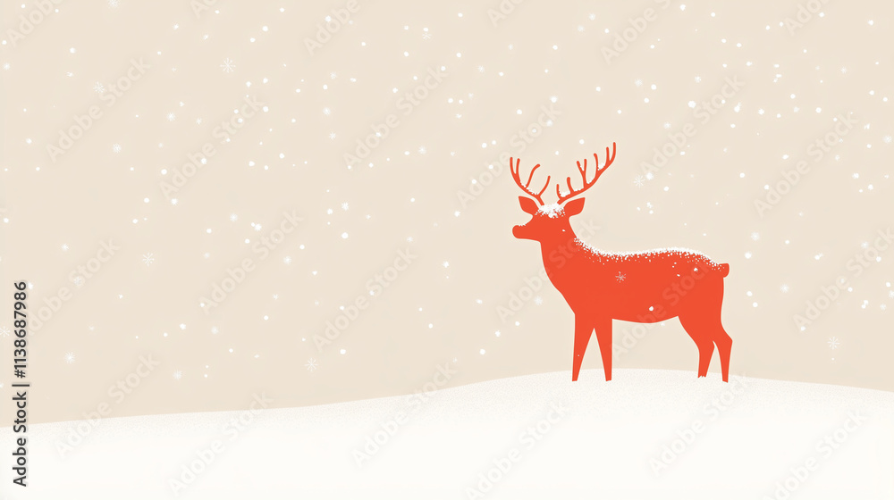 A minimalist reindeer silhouette with snow and a warm New Year message, vector illustration for background, greeting card, copy space
