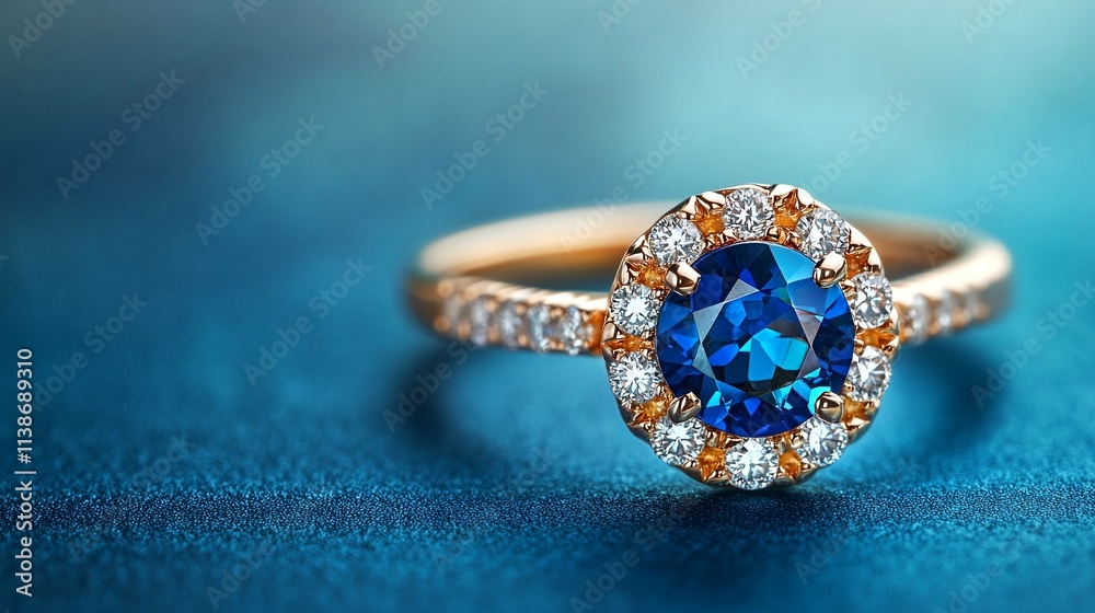 Blue Sapphire Diamond Gold Ring with Rose Gold Halo. Blue Sapphire Diamond Gold Ring with Rose Gold Halo.