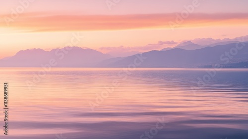 Wallpaper Mural Pink sunset sky reflecting on calm water, with mountain silhouettes in background. Torontodigital.ca