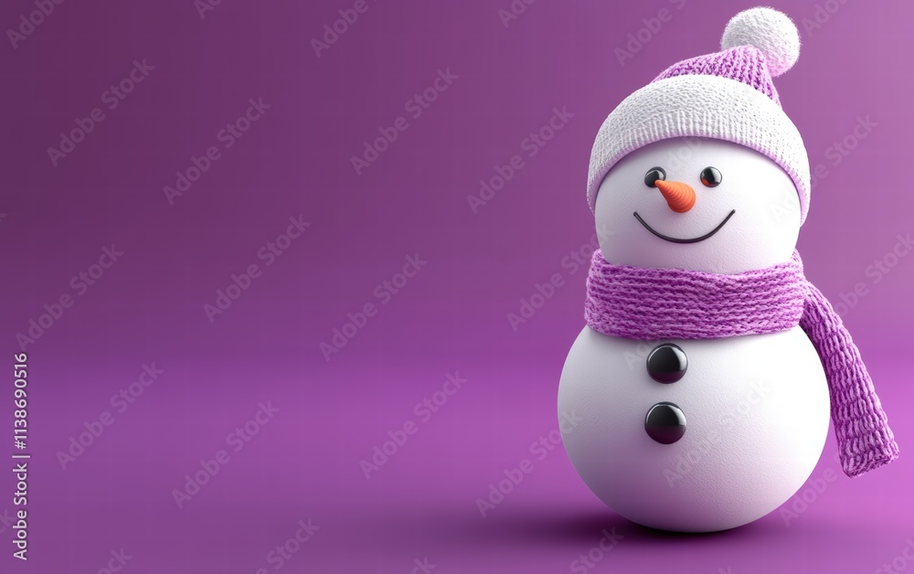 Fototapeta premium 3D cute Snowman on bright purple background