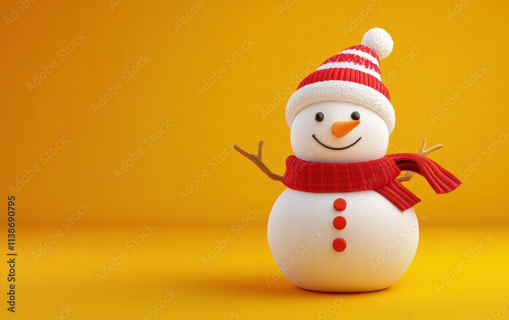 3D cute Snowman on bright yellow background 3D cute Snowman on bright yellow background