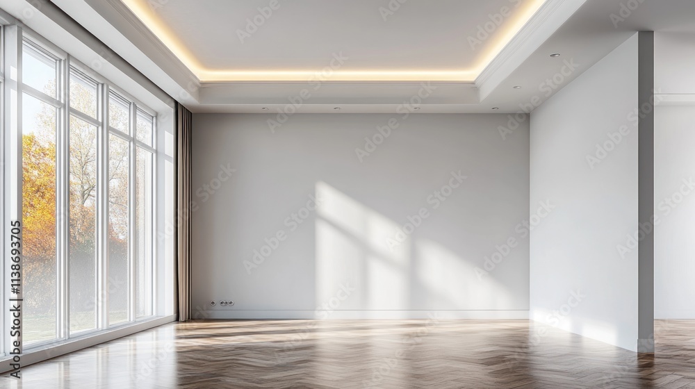 Empty room with window and wood floor, bright light shines inside. Empty room with window and wood floor, bright light shines inside.