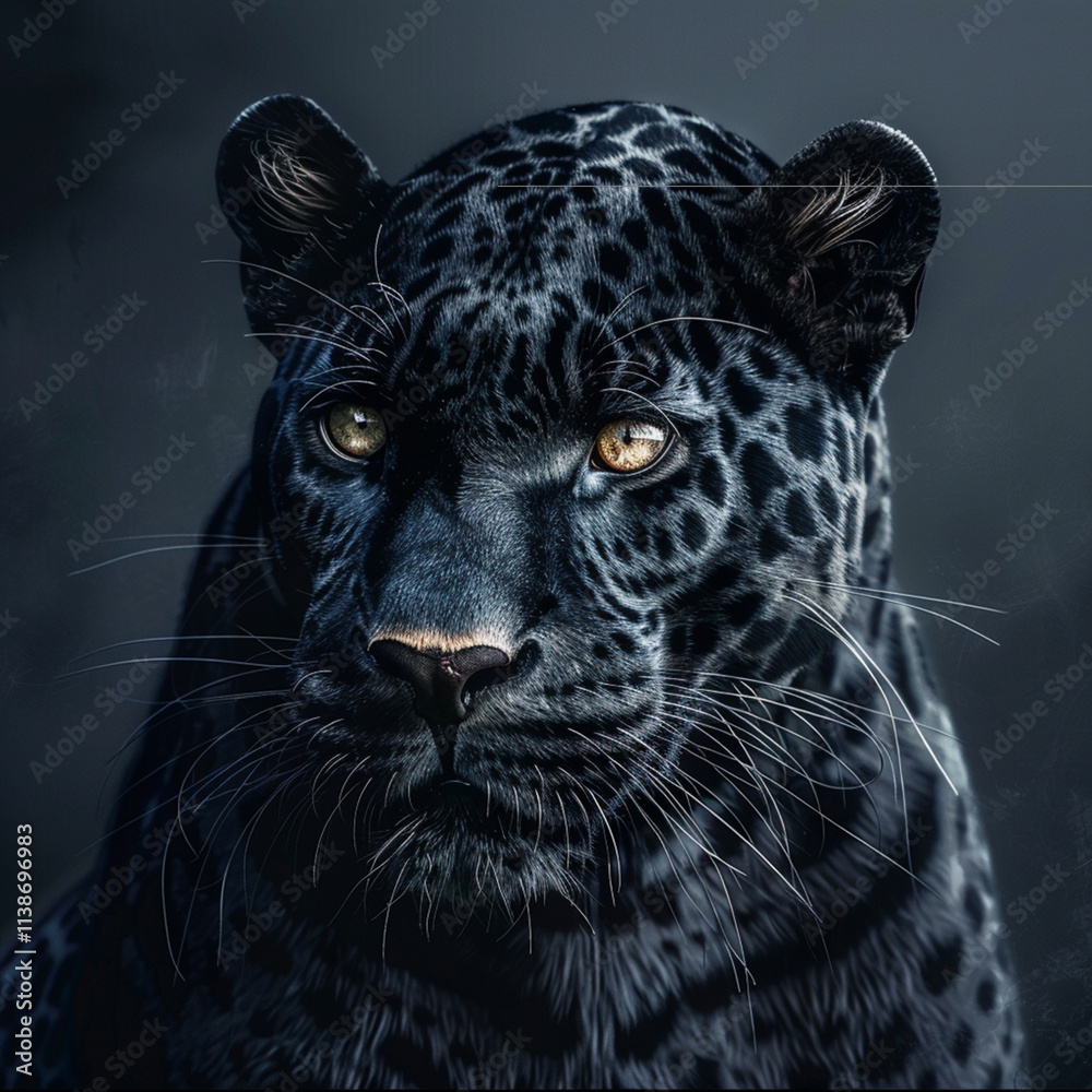 Front view of Panther on dark background. Predator series. digital art Front view of Panther on dark background. Predator series. digital art