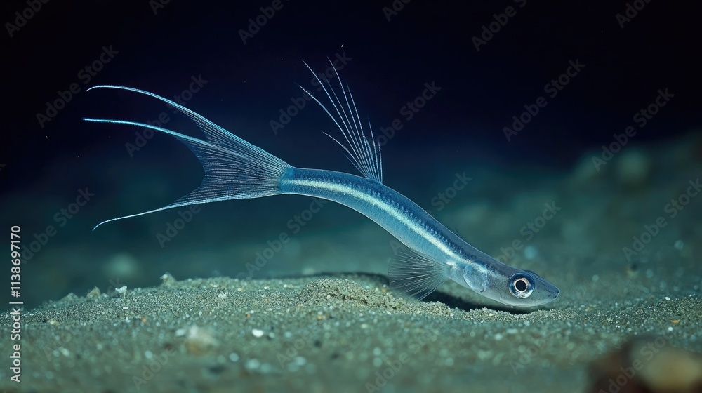 Fototapeta premium Ethereal Fish Gliding Through Sandy Ocean Floor at Night