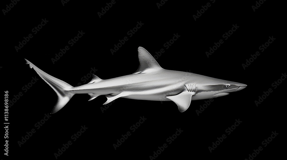 Naklejka premium Graceful Shark Swimming in Black Water Background, Marine Life