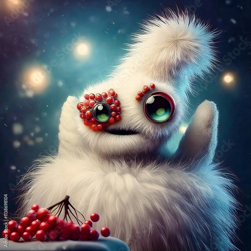 Adorable Winter Monster with Large, Sparkling Eyes photo