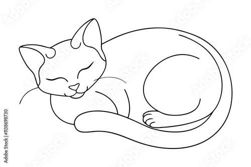 Peaceful Sleeping Cat Line Drawing Elegant Vector Illustration