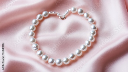 Elegant White Pearls Necklace on Silky Soft Fabric Background