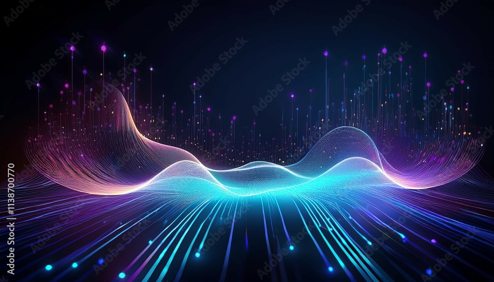 futuristic holographic particle display glowing particles and data flow concept illustration futuristic holographic particle display glowing particles and data flow concept illustration