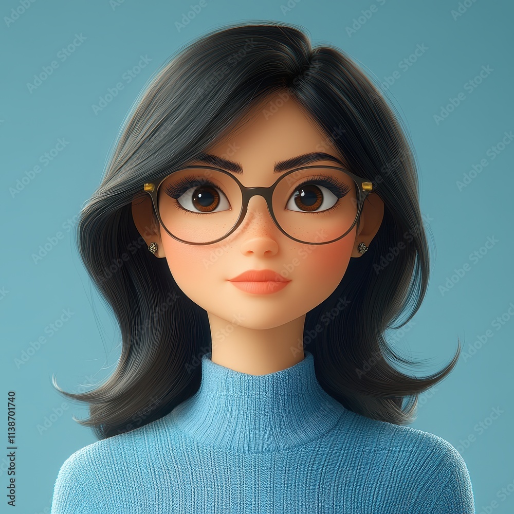 3D cartoon headshot of an attractive Italian woman in professional attire 3D cartoon headshot of an attractive Italian woman in professional attire