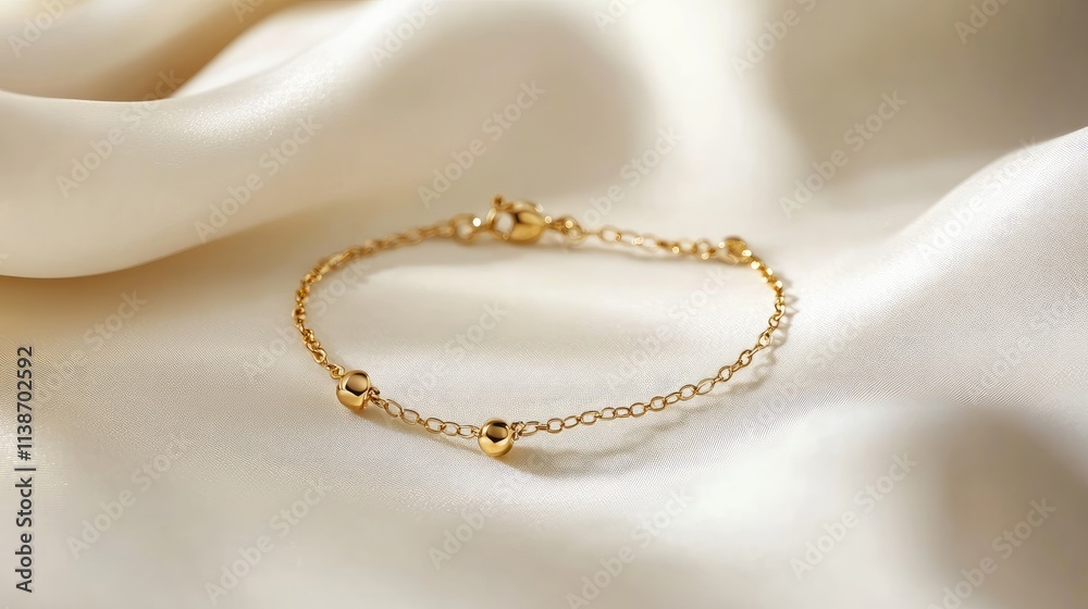 Elegant Gold Bracelet on Soft Satin Fabric with Luxurious Shine Elegant Gold Bracelet on Soft Satin Fabric with Luxurious Shine