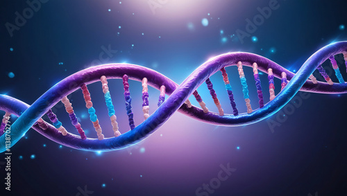 Colorful representation of a DNA double helix on a vibrant background illustrating genetic science.