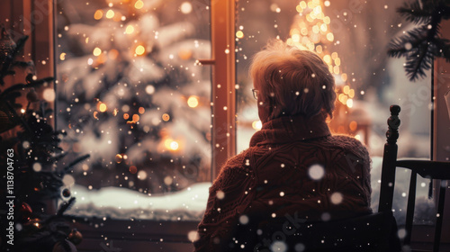 old woman sitting on a chair on christmas in a retirement home