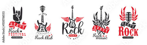 Rock Club and Festival Music Logo and Badge Vector Set