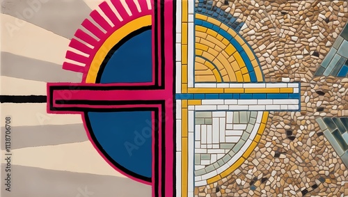 cross made with wall texture stone prble mosaic materials