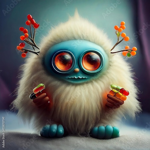 Adorable Winter Monster with Large, Sparkling Eyes photo