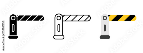 Parking barrier pass icon. Traffic stop checkpoint vector illustration. Parking access stripped barrier symbol. Boundary entrance sign. Pass control pictogram. Stop block entry concept.