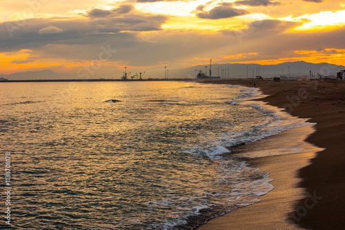 Karasu Beach in Sakarya, Turkey. Sunset landscape of Karasu. photo