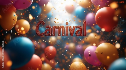 Colorful carnival celebration with balloons and confetti in bright lighting