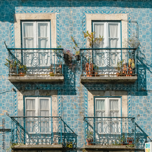 Lisbon, Portugal Europe Typical Pombaline building covered in Portuguese tiles from the 1800s photo