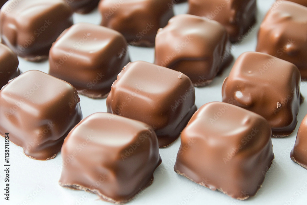 Chocolate pieces arranged on a clean surface Chocolate pieces arranged on a clean surface