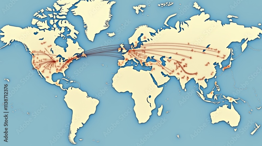 Obraz premium detailed map showcasing various bird migration routes across continents