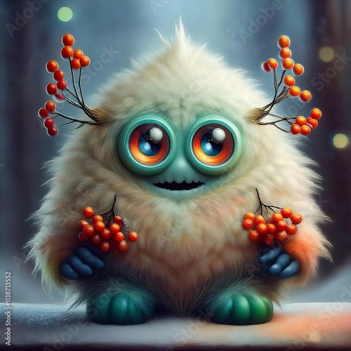 Adorable Winter Monster with Large, Sparkling Eyes photo