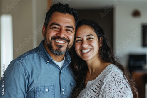 Portrait of a smiling middle aged couple in modern home