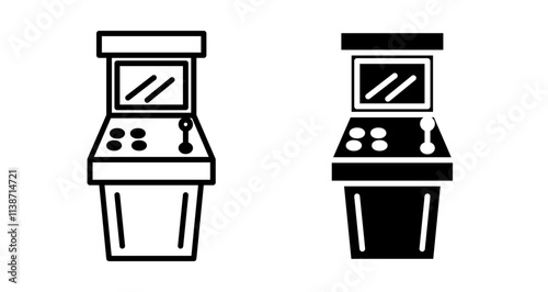 Arcade game machine Icons set in solid and thin line style