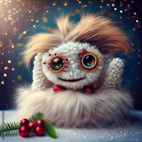 Adorable Winter Monster with Large, Sparkling Eyes photo