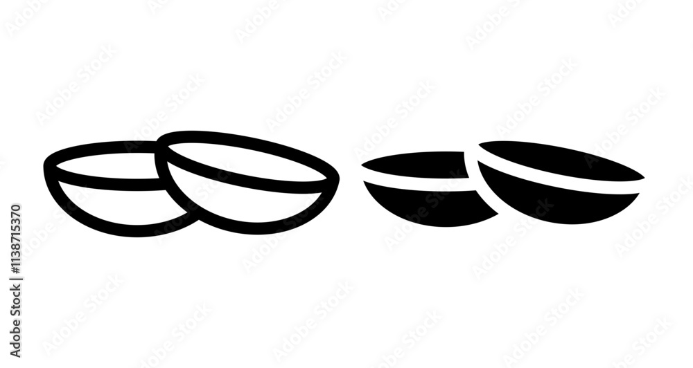 Contact lens Icons set in solid and thin line style Contact lens Icons set in solid and thin line style