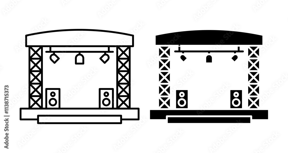 Concert stage Icons set in solid and thin line style