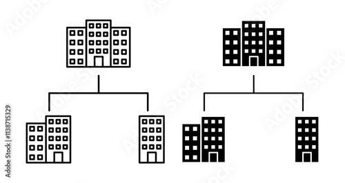 Company subsidiary Icons set in solid and thin line style