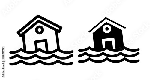 Flood Icons set in solid and thin line style