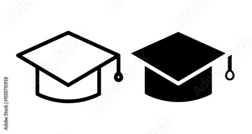 Graduation cap Icons set in solid and thin line style