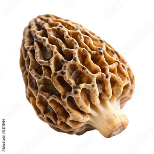raw organic morel mushroom on transparent background