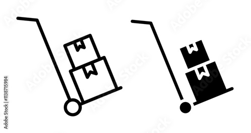 Hand truck Icons set in solid and thin line style