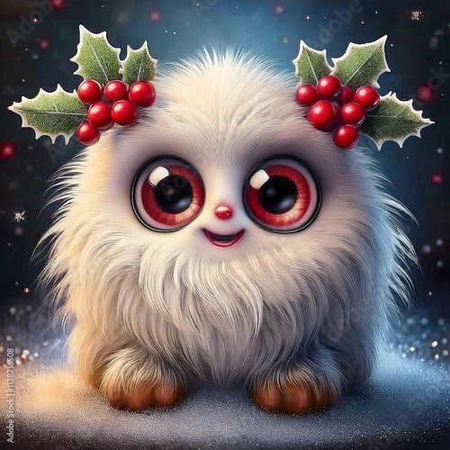 Adorable Winter Monster with Large, Sparkling Eyes photo