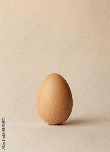 A perfectly isolated brown egg positioned on a white background, softly lit in a studio setting, emphasizing its smooth surface and texture in high-resolution photography