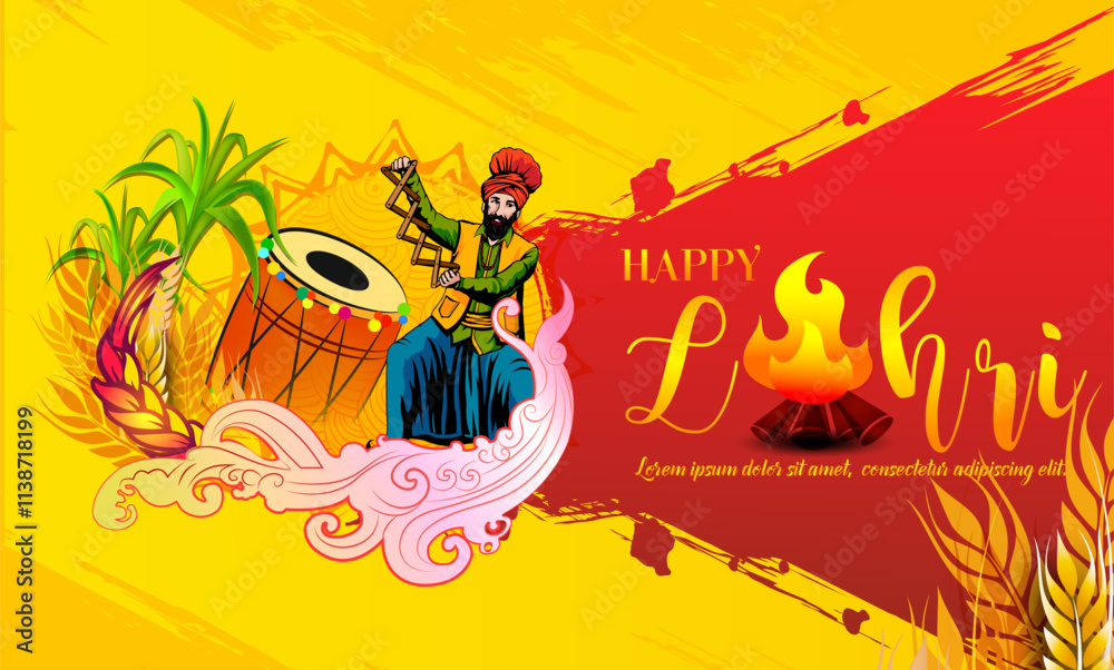 Naklejka premium vector illustration of Happy Lohri holiday festival of Punjab India with beautiful background