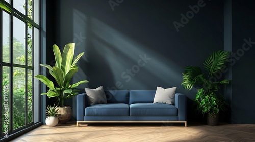 Beautiful Modern Living room Interior with furniture's ,mockup frame , posters, wall -3d Rendering