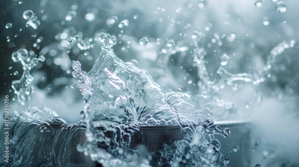 Dynamic water splash with droplets frozen in motion Dynamic water splash with droplets frozen in motion