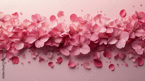 Beautiful cherry blossom flowers arranged on a soft pink background for artis...