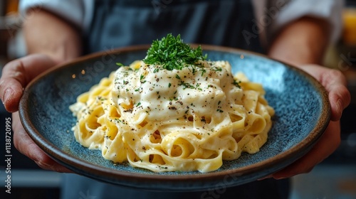 Delightful dinner setting with pasta and wine on a beautifully arranged table