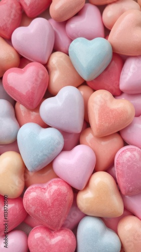 Vibrant heart-shaped candies, colorful Valentine's Day treat, romantic, february, pink