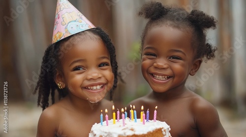 Happy child celebrating birthday with cake and candles in cozy indoor setting